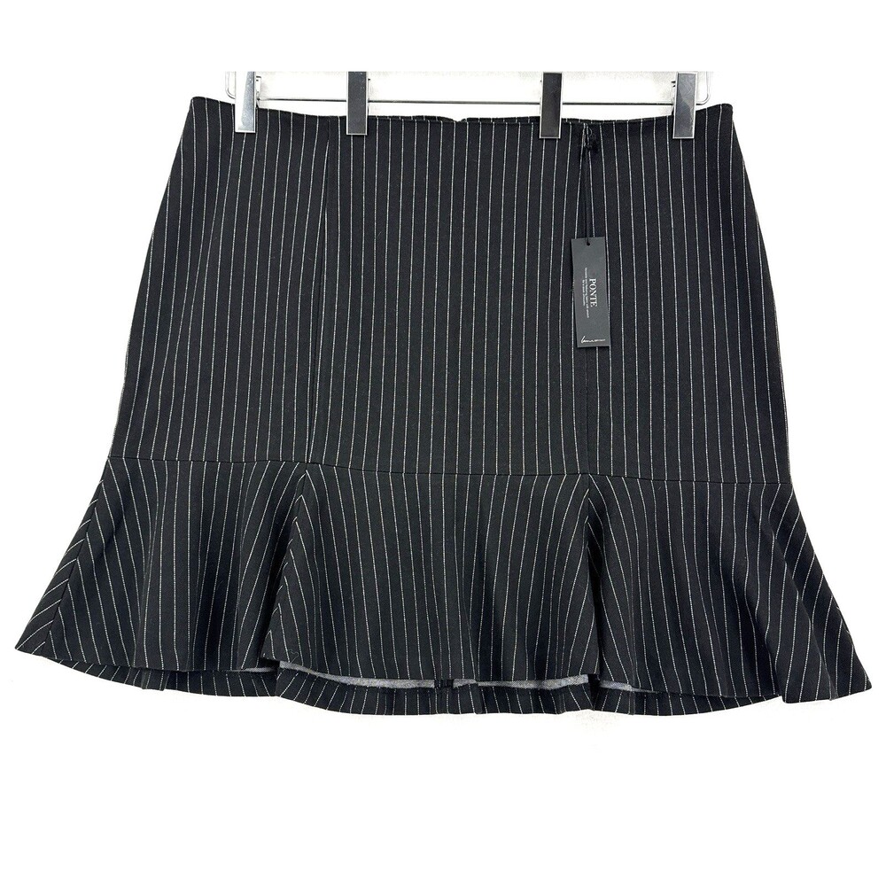 Lane Bryant Ponte Skirt Plus 22 Black White Pinstripe Flounce Hem NWT Classic